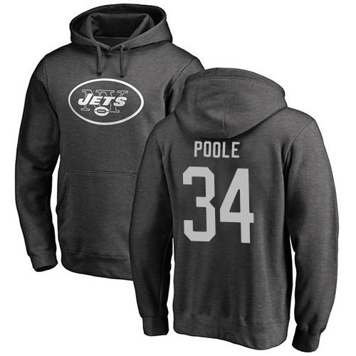 New York Jets Men Ash Brian Poole One Color NFL Football #34 Pullover Hoodie Sweatshirts->nfl t-shirts->Sports Accessory